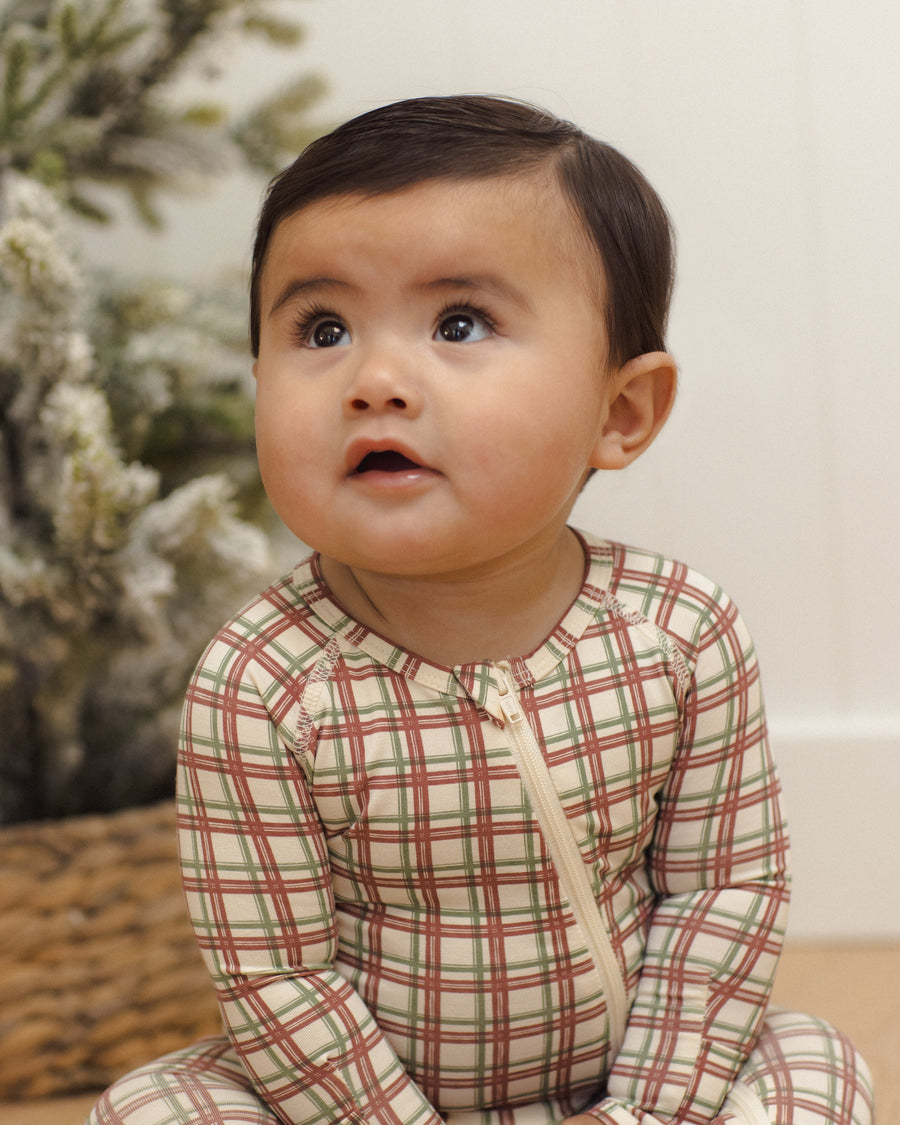 Bamboo Footie - Redwood Check