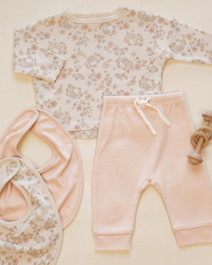 Jersey Snap Bib Pack - Floral Vine, Dusty Rose