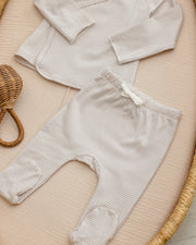 Wrap Top and Footed Pant Set - Oat Micro Stripe