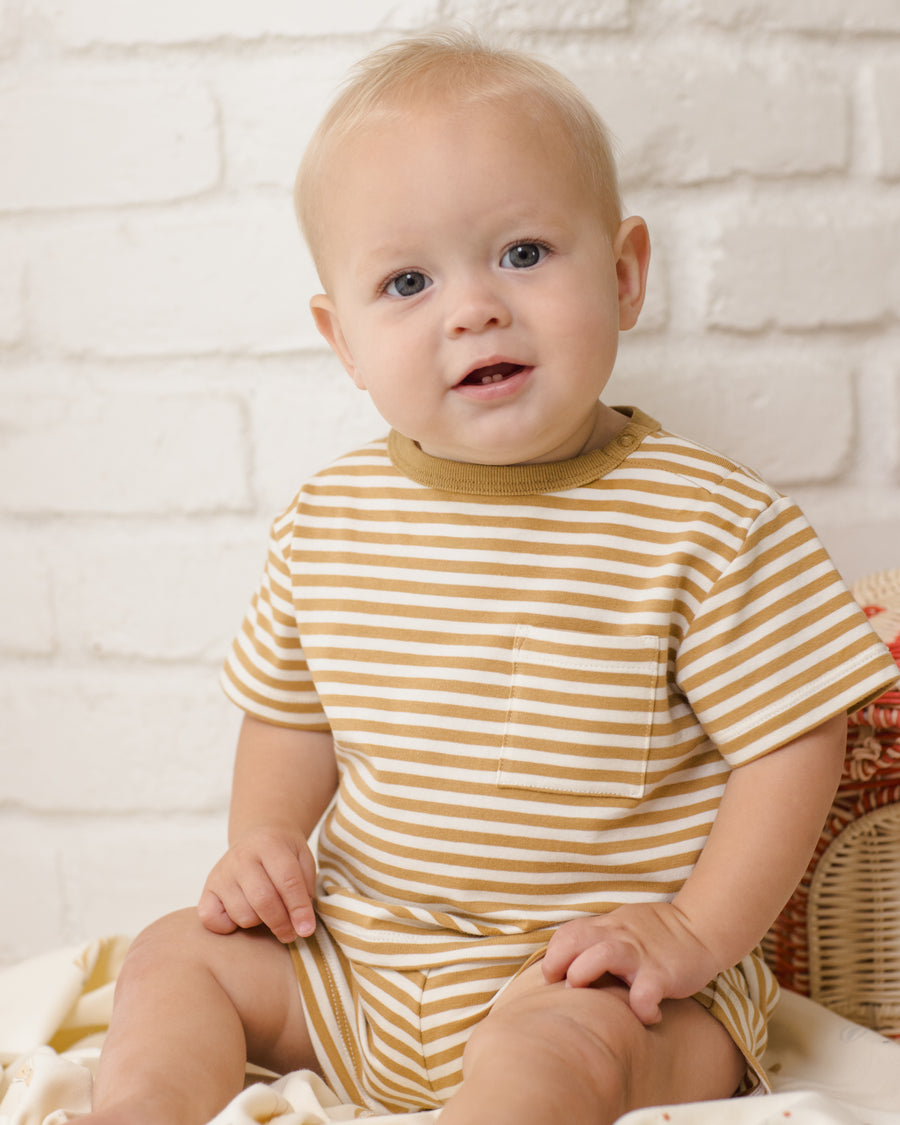 Boxy Pocket Tee and Short Set - Honey Stripe