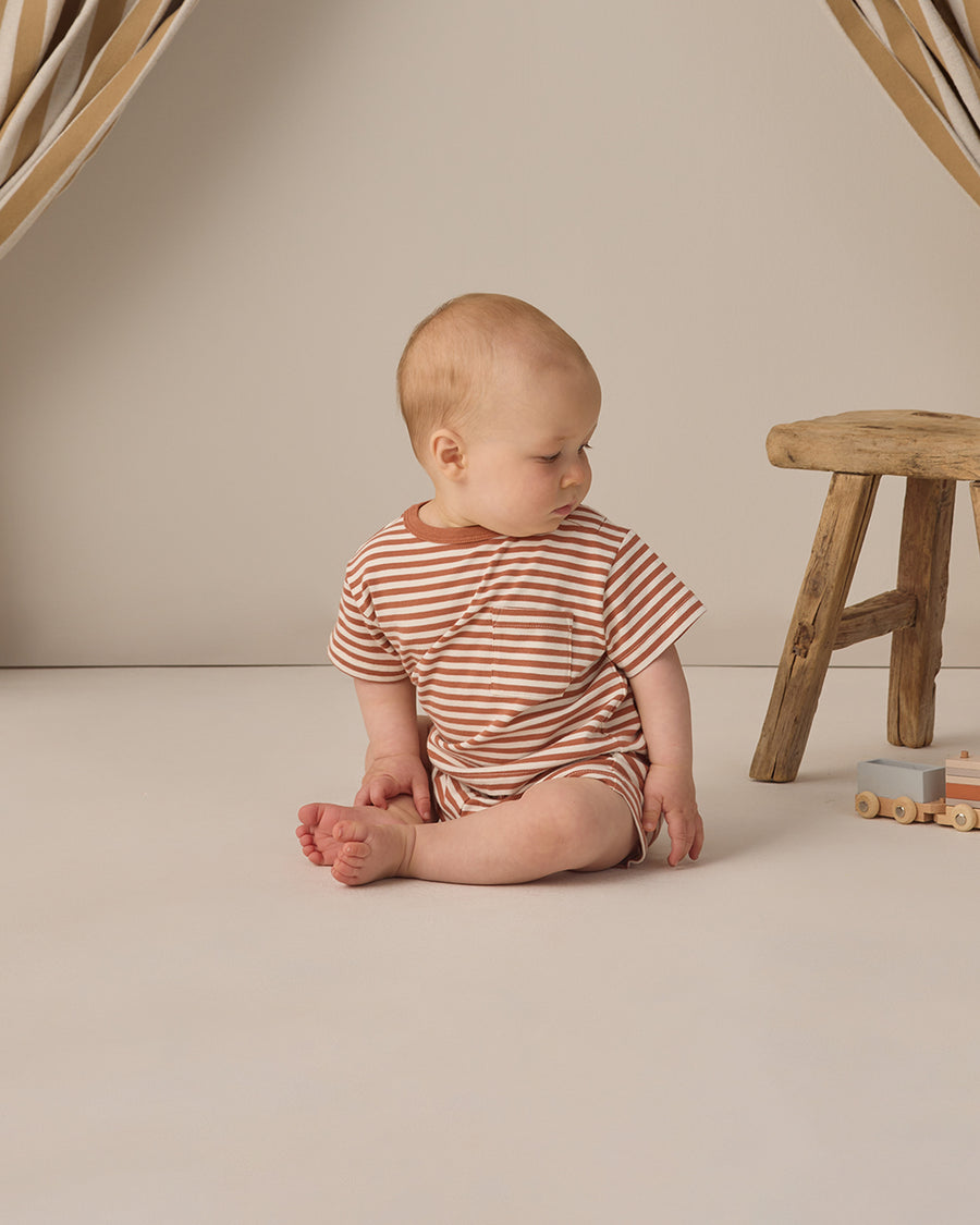 Boxy Pocket Tee and Short Set - Poppy Stripe