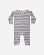 Ribbed Baby Jumpsuit - Slate Microstripe