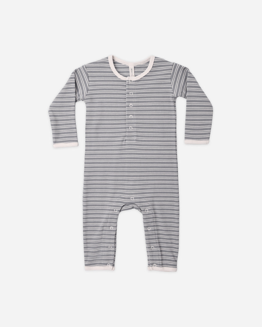Ribbed Baby Jumpsuit - Slate Microstripe