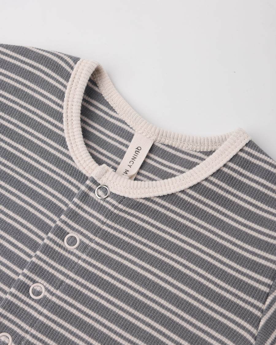 Ribbed Baby Jumpsuit - Slate Microstripe