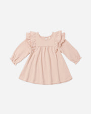 Long Sleeve Flutter Sleeve Dress - Dusty Rose