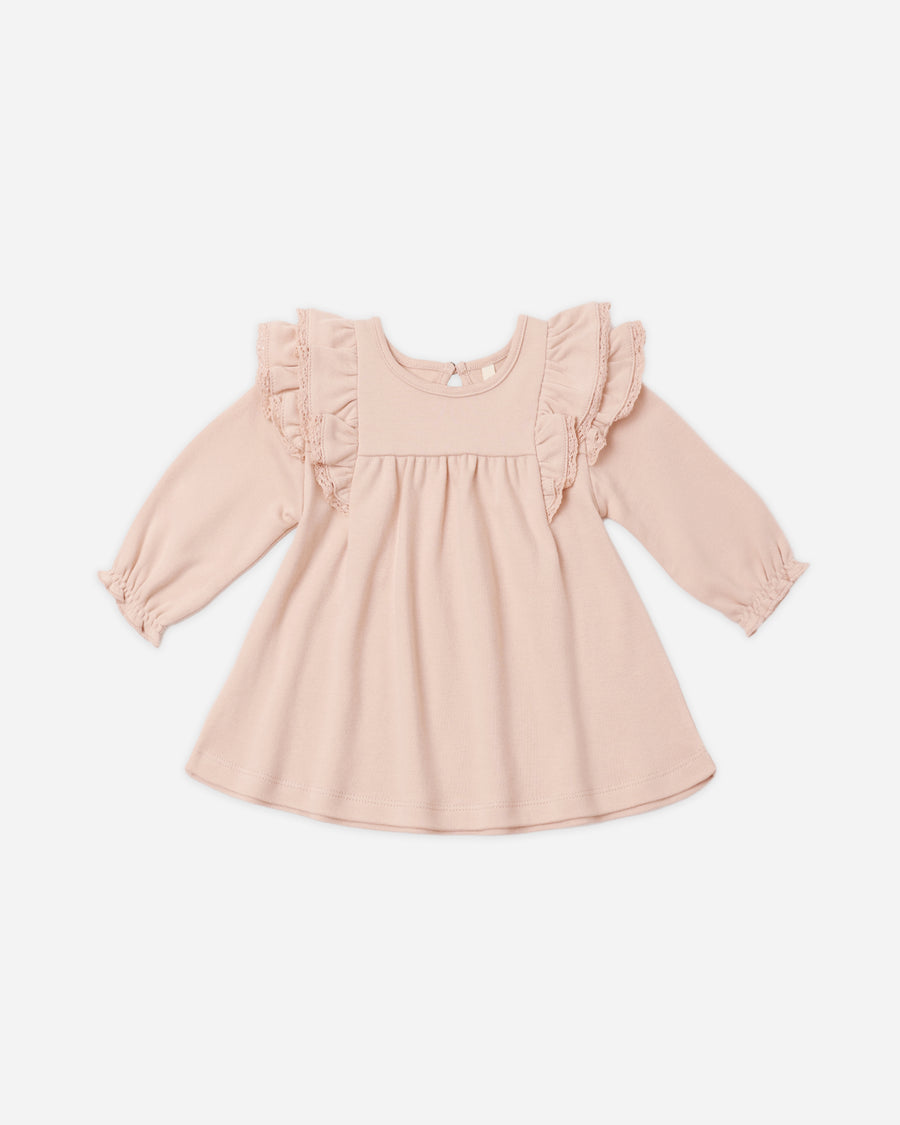 Long Sleeve Flutter Sleeve Dress - Dusty Rose