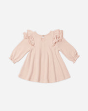 Long Sleeve Flutter Sleeve Dress - Dusty Rose