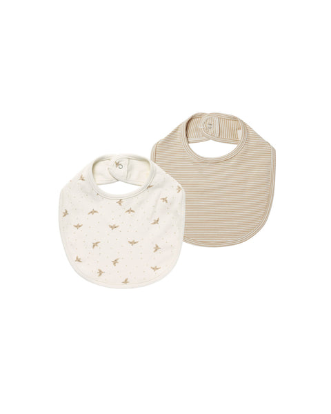 Jersey Snap Bib Set - Doves + Latte Micro Stripe