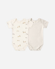 Short Sleeve Bodysuit Pack - Race Car and Oat Micro Stripe