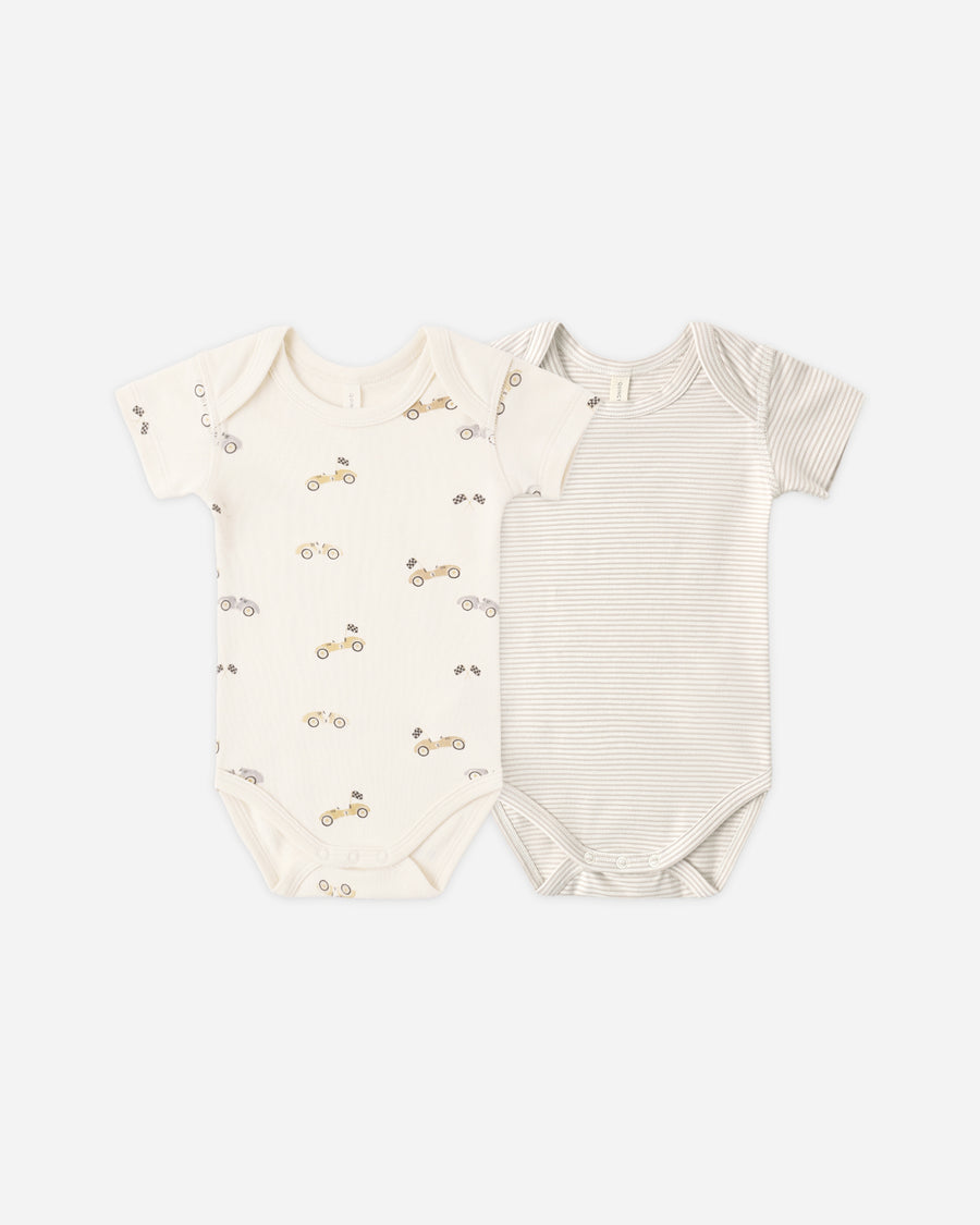 Short Sleeve Bodysuit Pack - Race Car and Oat Micro Stripe