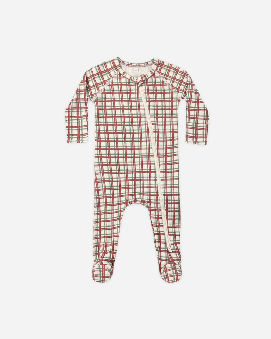 Bamboo Footie - Redwood Check