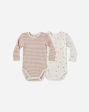 Ribbed Bodysuit (Set of 2) - Dusty Rose Microstripe, Fall Ditsy