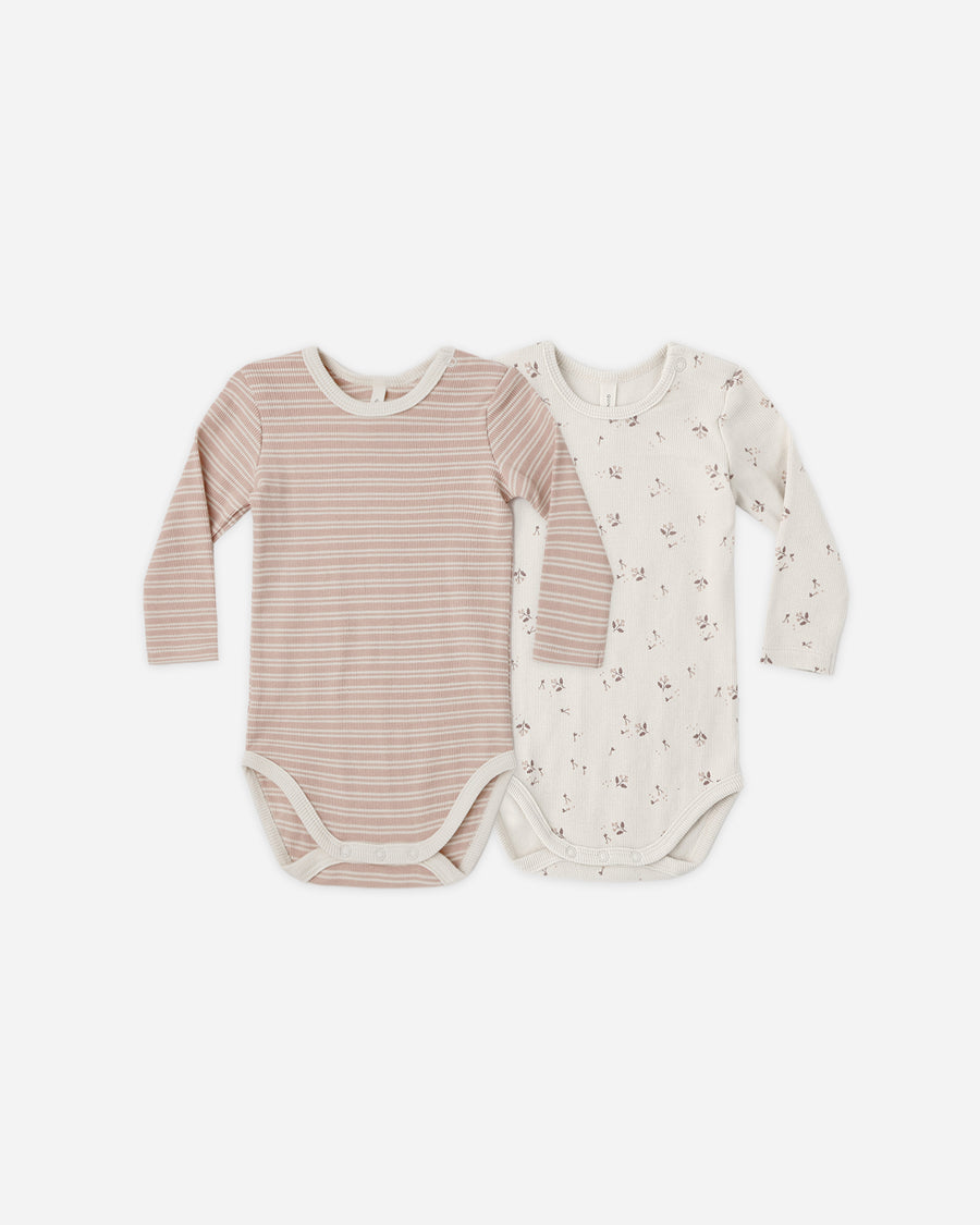 Ribbed Bodysuit (Set of 2) - Dusty Rose Microstripe, Fall Ditsy