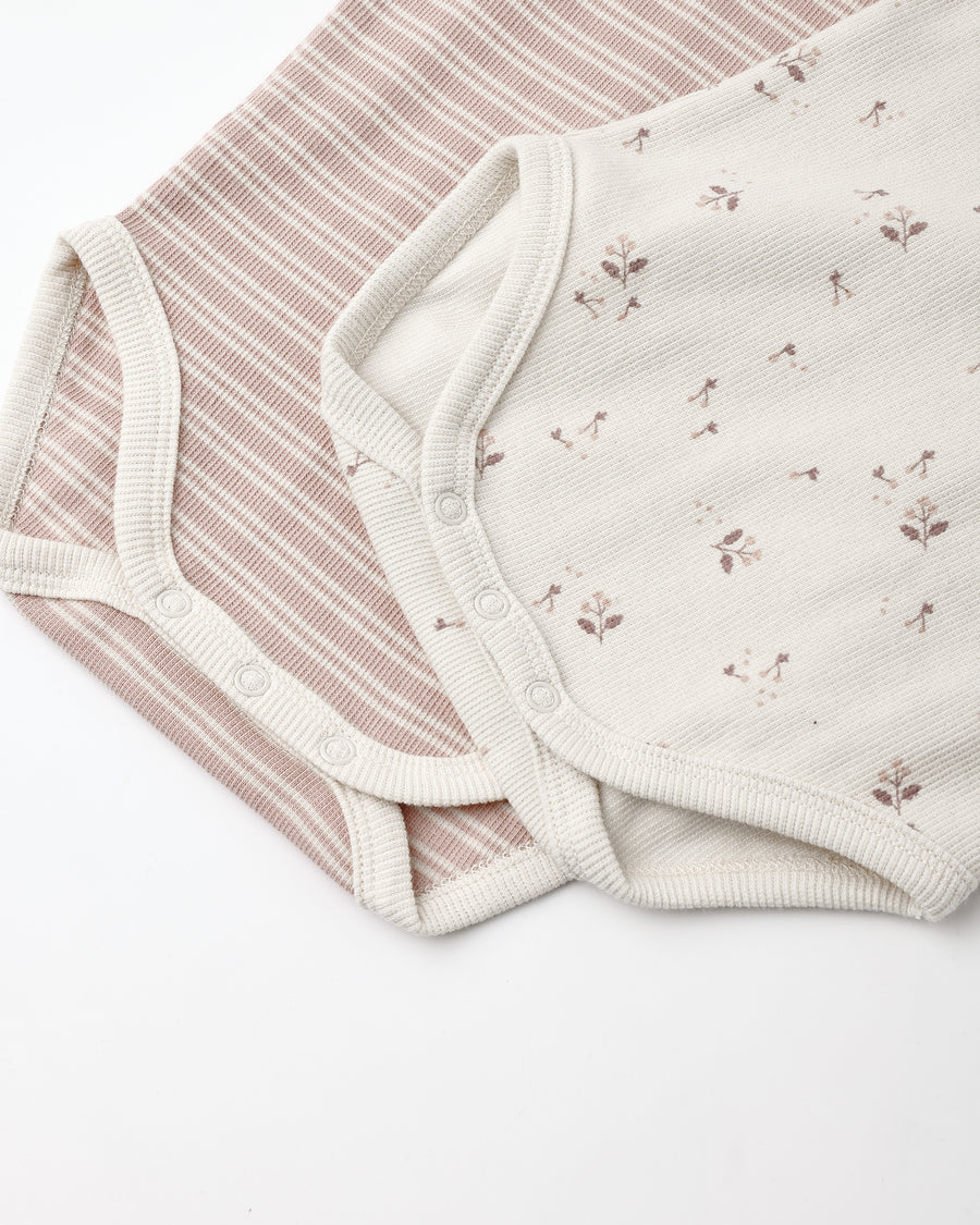 Ribbed Bodysuit (Set of 2) - Dusty Rose Microstripe, Fall Ditsy
