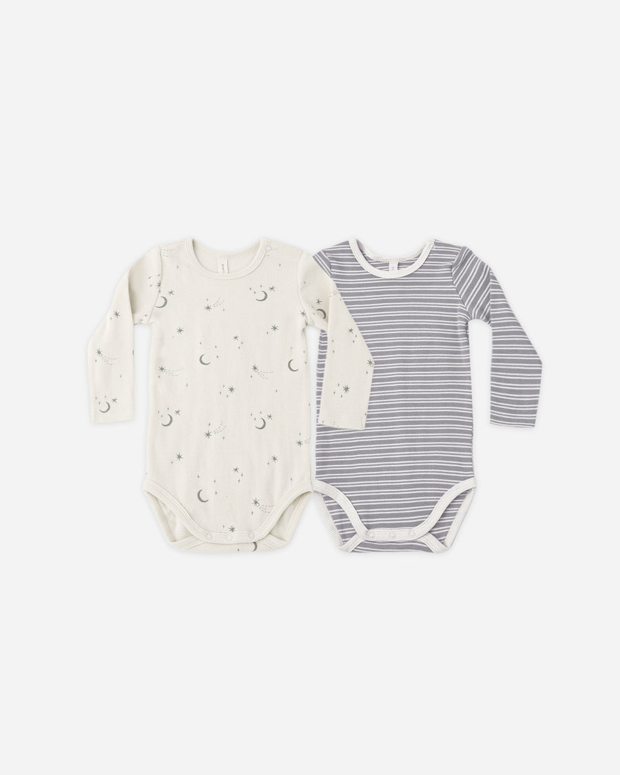 Ribbed Bodysuit (Set of 2) - Slate Microstripe, Celestial