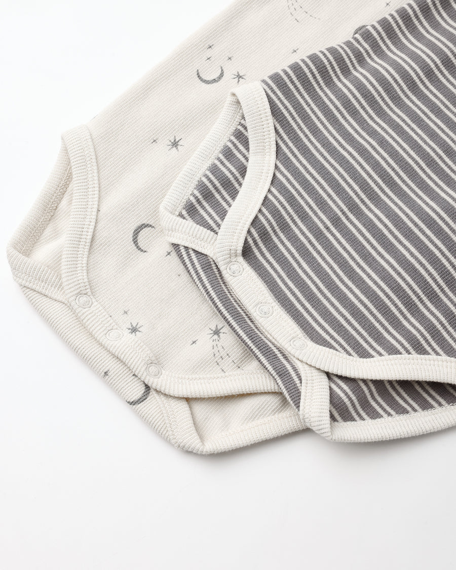 Ribbed Bodysuit (Set of 2) - Slate Microstripe, Celestial