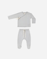 Wrap Top and Footed Pant Set - Cloud