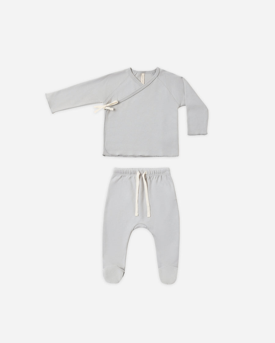 Wrap Top and Footed Pant Set - Cloud
