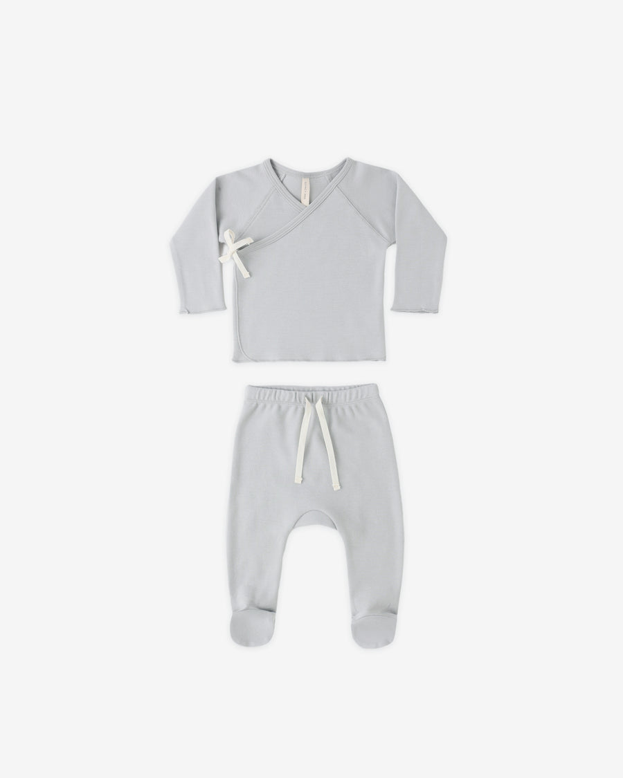 Wrap Top and Footed Pant Set - Sky