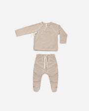 Wrap Top and Footed Pant Set - Almond Stripe