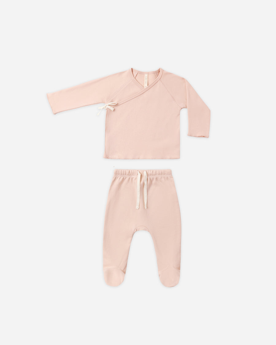 Wrap Top and Footed Pant Set - Dusty Rose