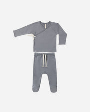 Wrap Top and Footed Pant Set - Slate