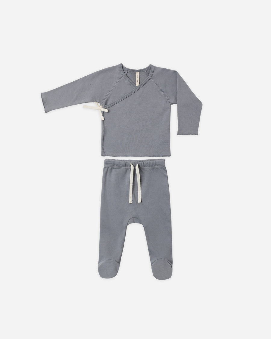 Wrap Top and Footed Pant Set - Slate