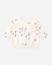 Ruffle Fleece Sweatshirt - Blue Daisy