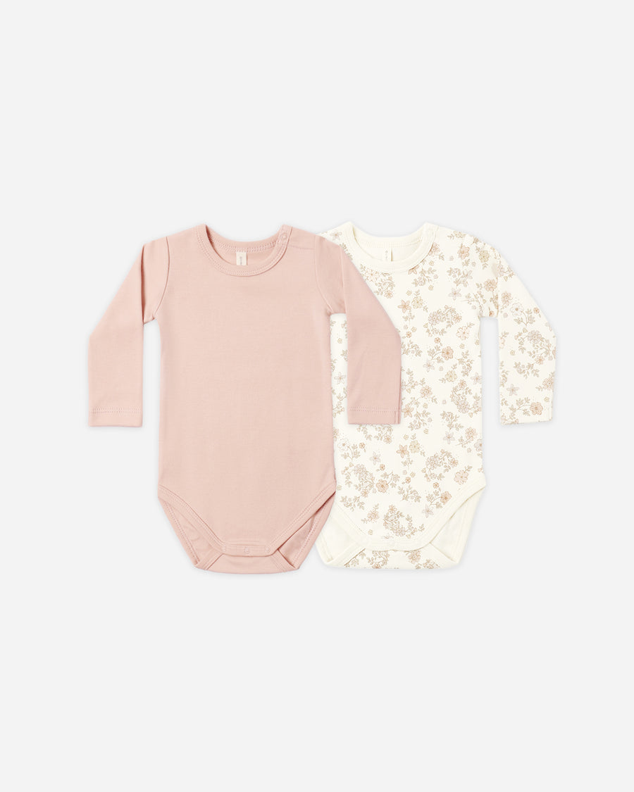 Jersey Bodysuit (Set of 2) - Floral Vine, Dusty Rose