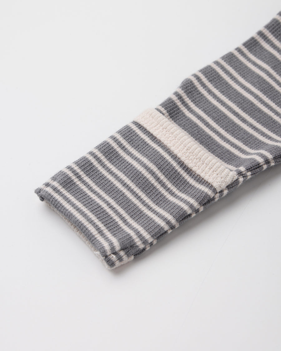 Knotted Baby Gown + Hat Set - Slate Microstripe