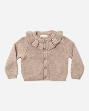 Ruffle Collar Cardigan - Heathered Almond