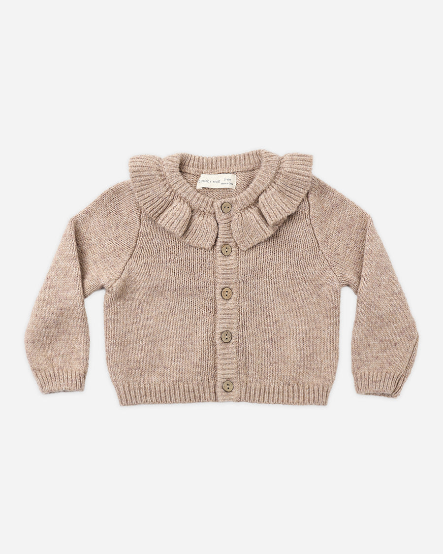 Ruffle Collar Cardigan - Heathered Almond