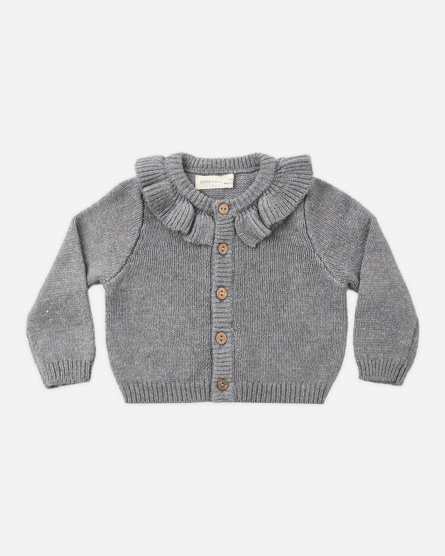 Ruffle Collar Cardigan - Heathered Slate