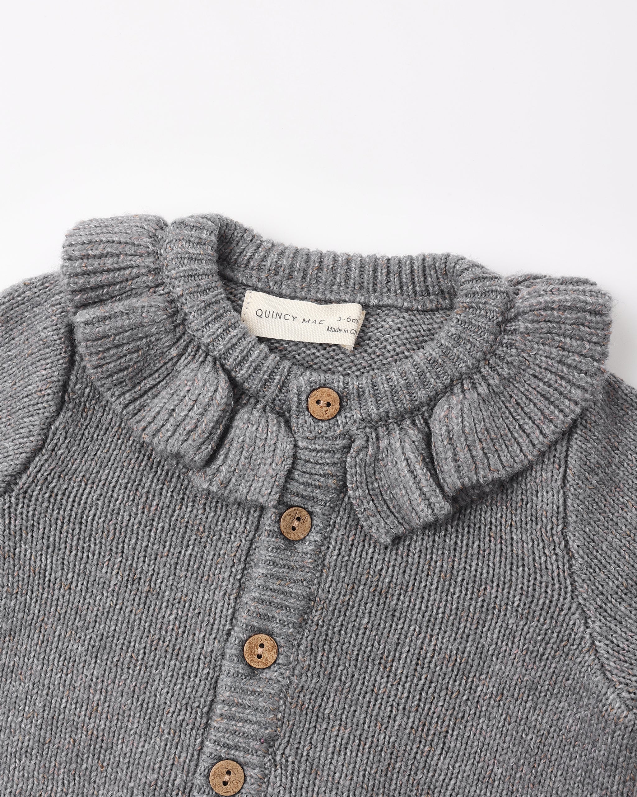 Ruffle Collar Cardigan - Heathered Slate