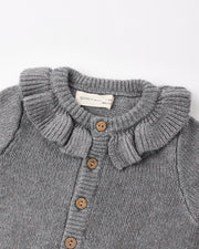 Ruffle Collar Cardigan - Heathered Slate