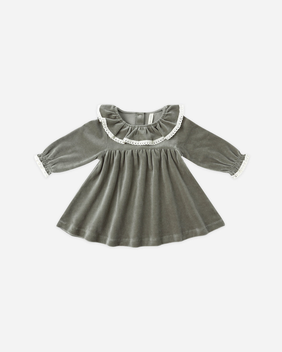 Velour Baby Dress -Forest