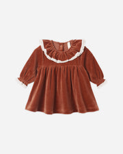 Velour Baby Dress - Redwood
