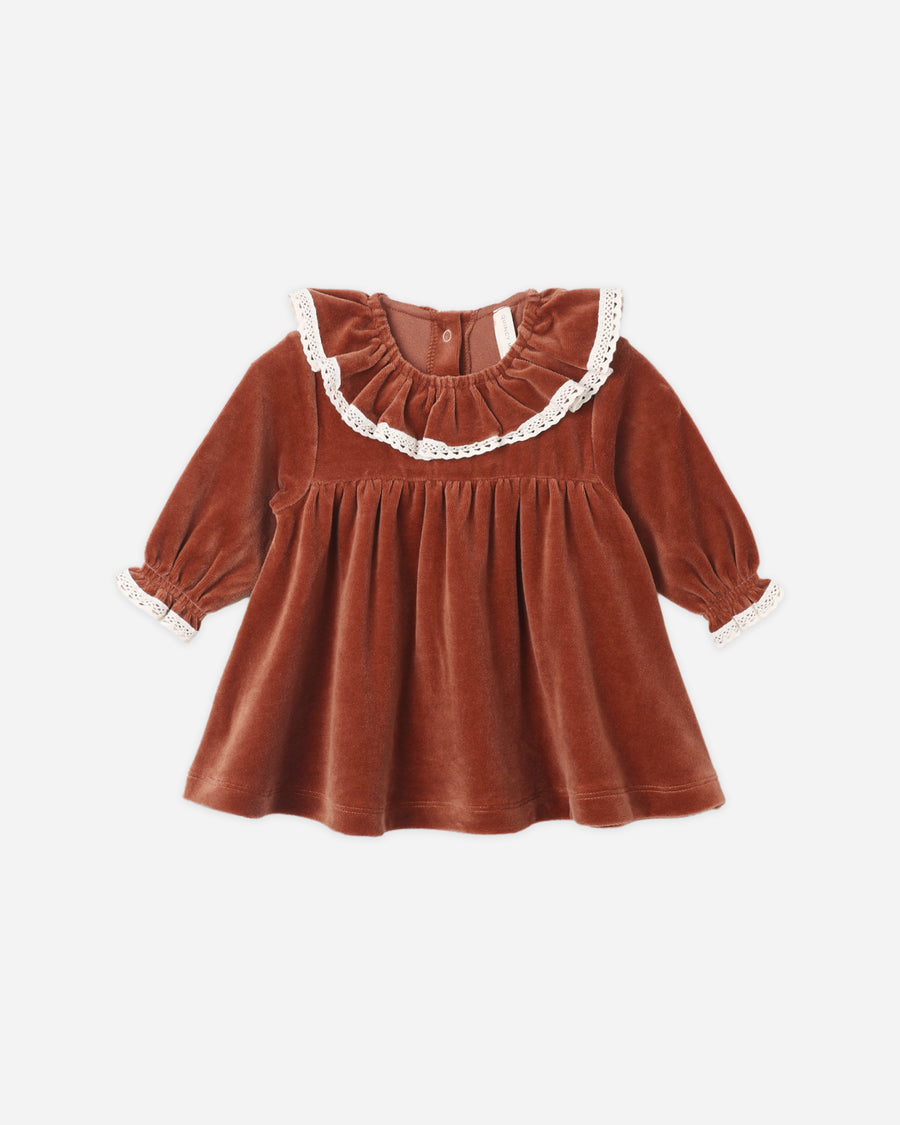 Velour Baby Dress - Redwood