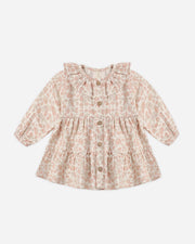 Ruffle Collar Button Dress - Pink Blossom