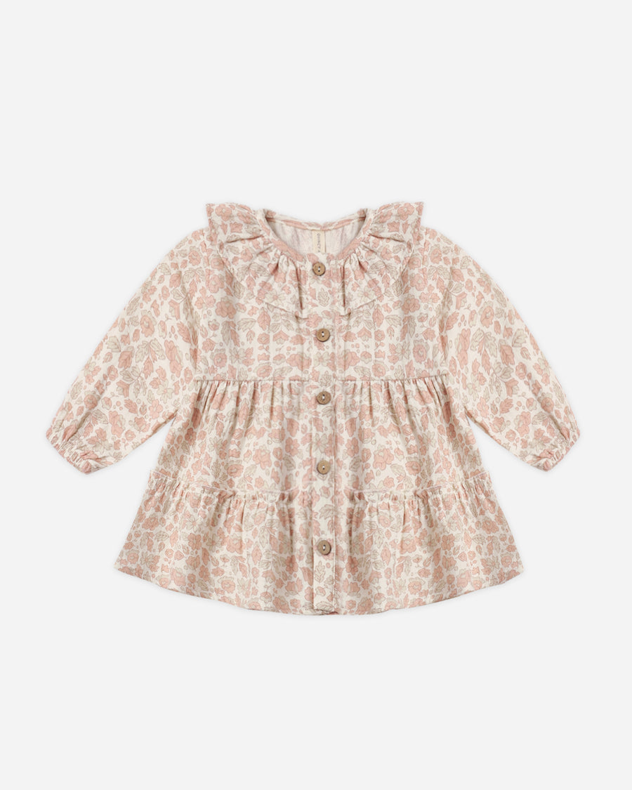 Ruffle Collar Button Dress - Pink Blossom