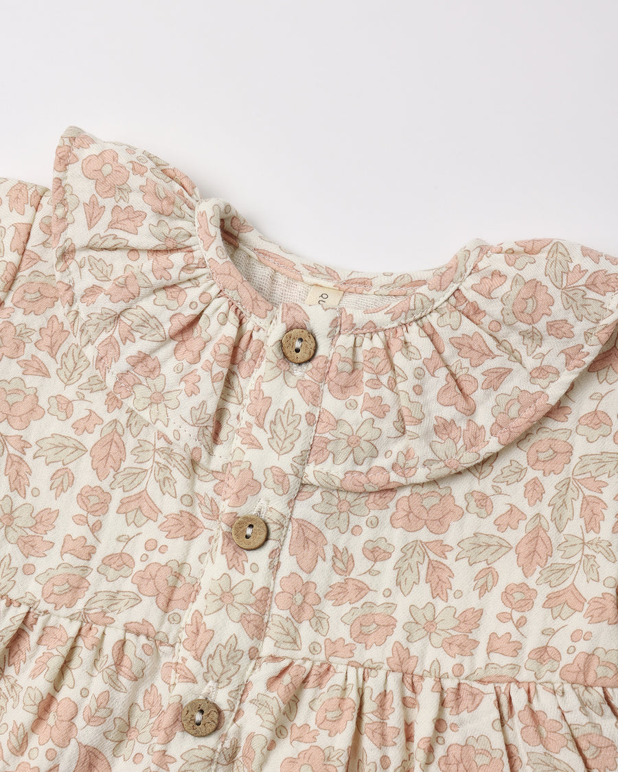 Ruffle Collar Button Dress - Pink Blossom
