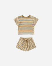 Boxy Pocket Tee and Short Set - Honey Stripe