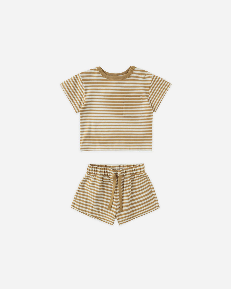 Boxy Pocket Tee and Short Set - Honey Stripe