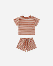 Boxy Pocket Tee and Short Set - Poppy Stripe