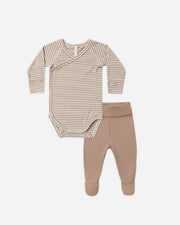 Side Snap Bodysuit and Pant Set - Almond Stripe