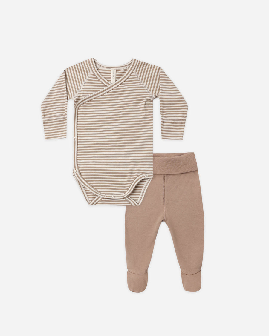 Side Snap Bodysuit and Pant Set - Almond Stripe