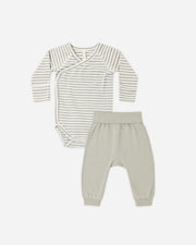 Side Snap Bodysuit and Pant Set - Laurel Stripe