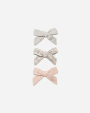 Bow with Clip, Set of 3 - Cloud, Blue Gingham, Dusty Rose