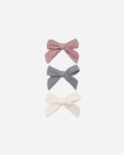 Bow with Clip, Set of 3 - Mulberry, Slate, Natural