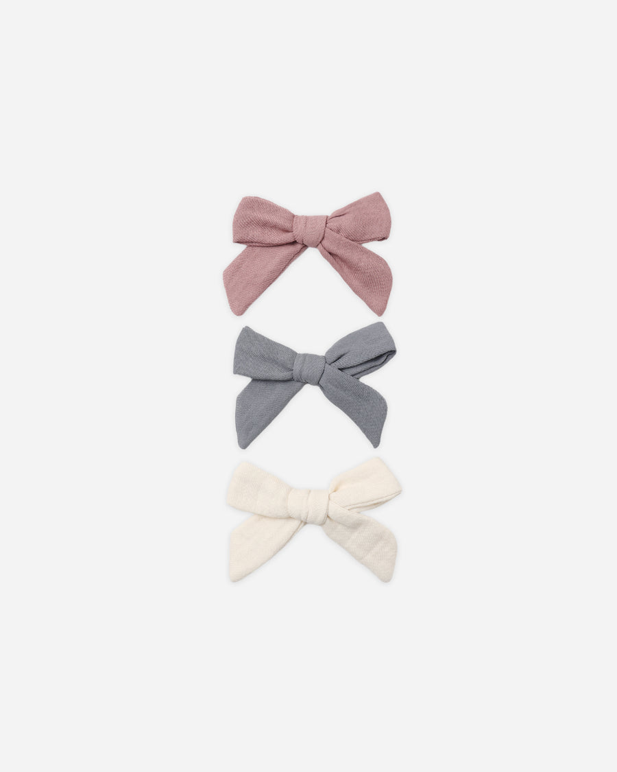 Bow with Clip, Set of 3 - Mulberry, Slate, Natural